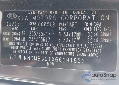 2016 Kia Sedona Lx from USA, damaged, VIN KNDMB5C1XG6191852